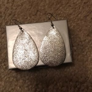 Silver leather teardrop earrings